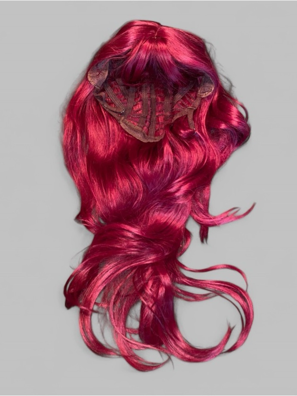 24 Inch Red Burgundy Synthetic Wig Long Wavy / Big Curls with Bangs Worn Once